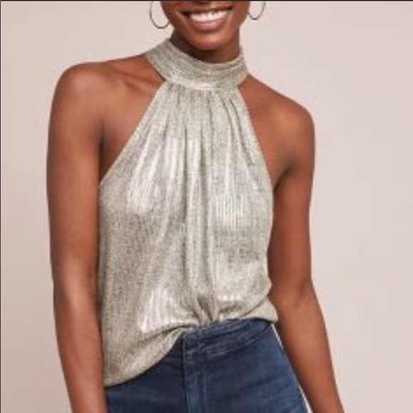 Anthropologie Tops - Maeve Anthropologie tie neck shimmer halter top S